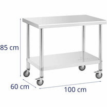 Tables – Central steel worktop table on wheels with a - Carlat