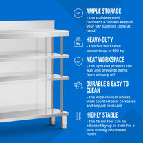 Tables – Gastronomy work bar table with edge, 4 shelves, - Carlat