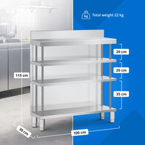 Tables – Gastronomy work bar table with edge, 4 shelves, - Carlat