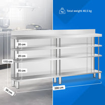 Tables – Gastronomy work bar table with edge, 4 shelves, - Carlat