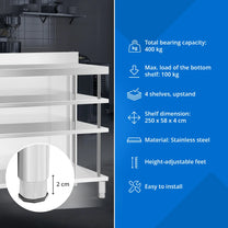 Tables – Gastronomy work bar table with edge, 4 shelves, - Carlat