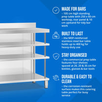 Tables – Gastronomy work bar table with edge, 4 shelves, - Carlat