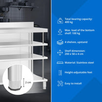Tables – Gastronomy work bar table with edge, 4 shelves, - Carlat