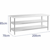 Tables – Kitchen table with 2 shelves, stainless steel, 200 - Carlat