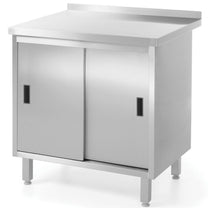 Tables – Kitchen worktop table with steel cabinet, sliding doors, - Carlat