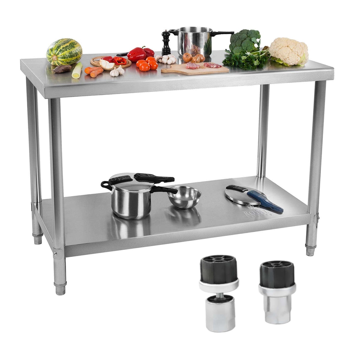 Tables – Table, catering worktop, stainless steel, with shelf, 100x70cm - Carlat