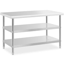 Tables – Table, central steel worktop, 2 shelves, 120 x - Carlat