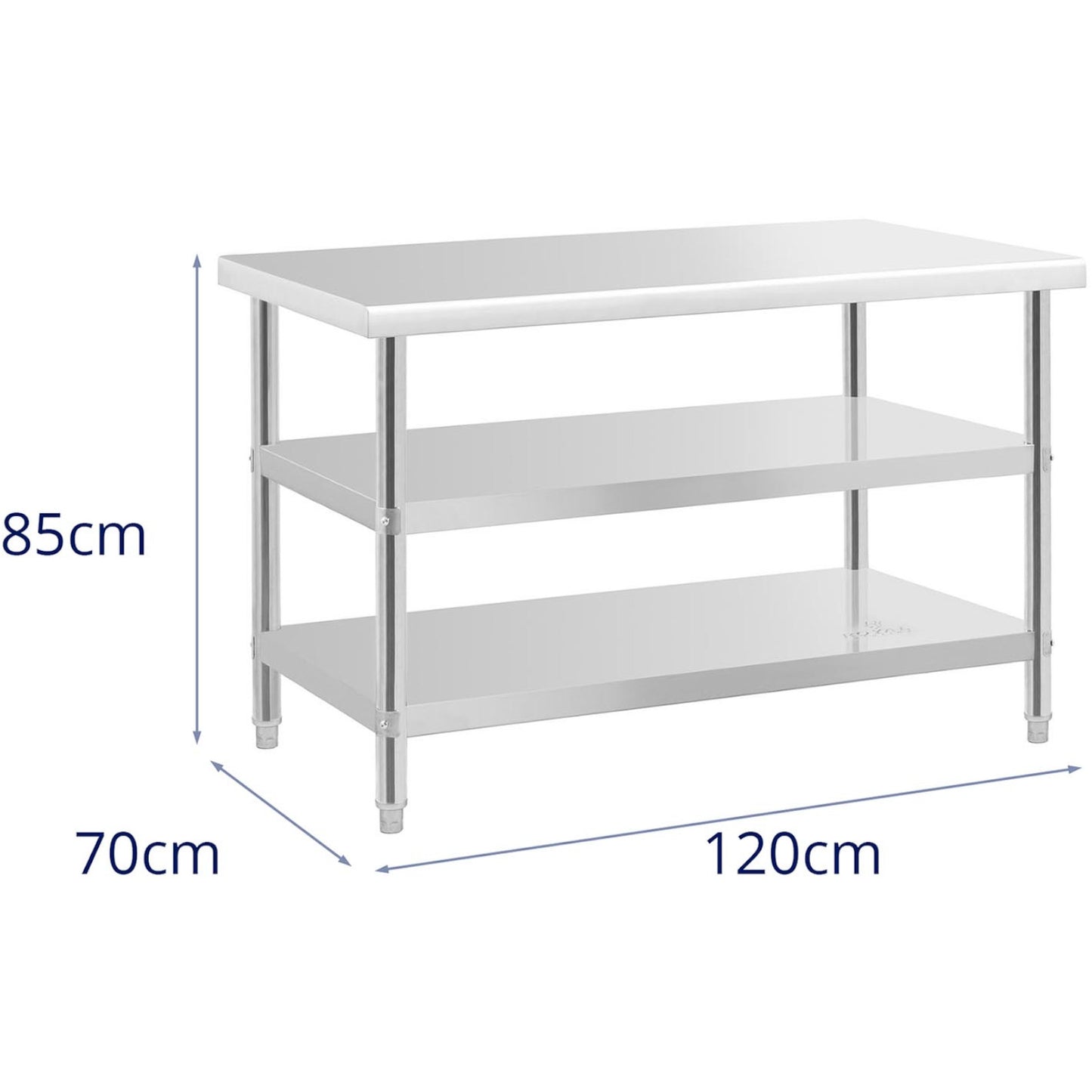 Tables – Table, central steel worktop, 2 shelves, 120 x - Carlat
