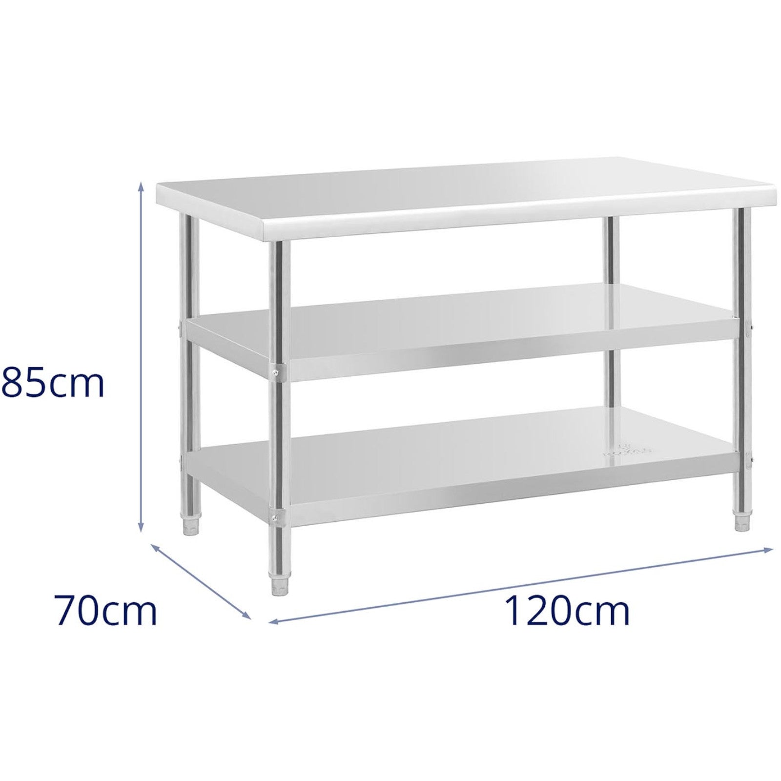 Tables – Table, central steel worktop, 2 shelves, 120 x - Carlat