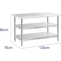 Tables – Table, central steel worktop, 2 shelves, 120 x - Carlat