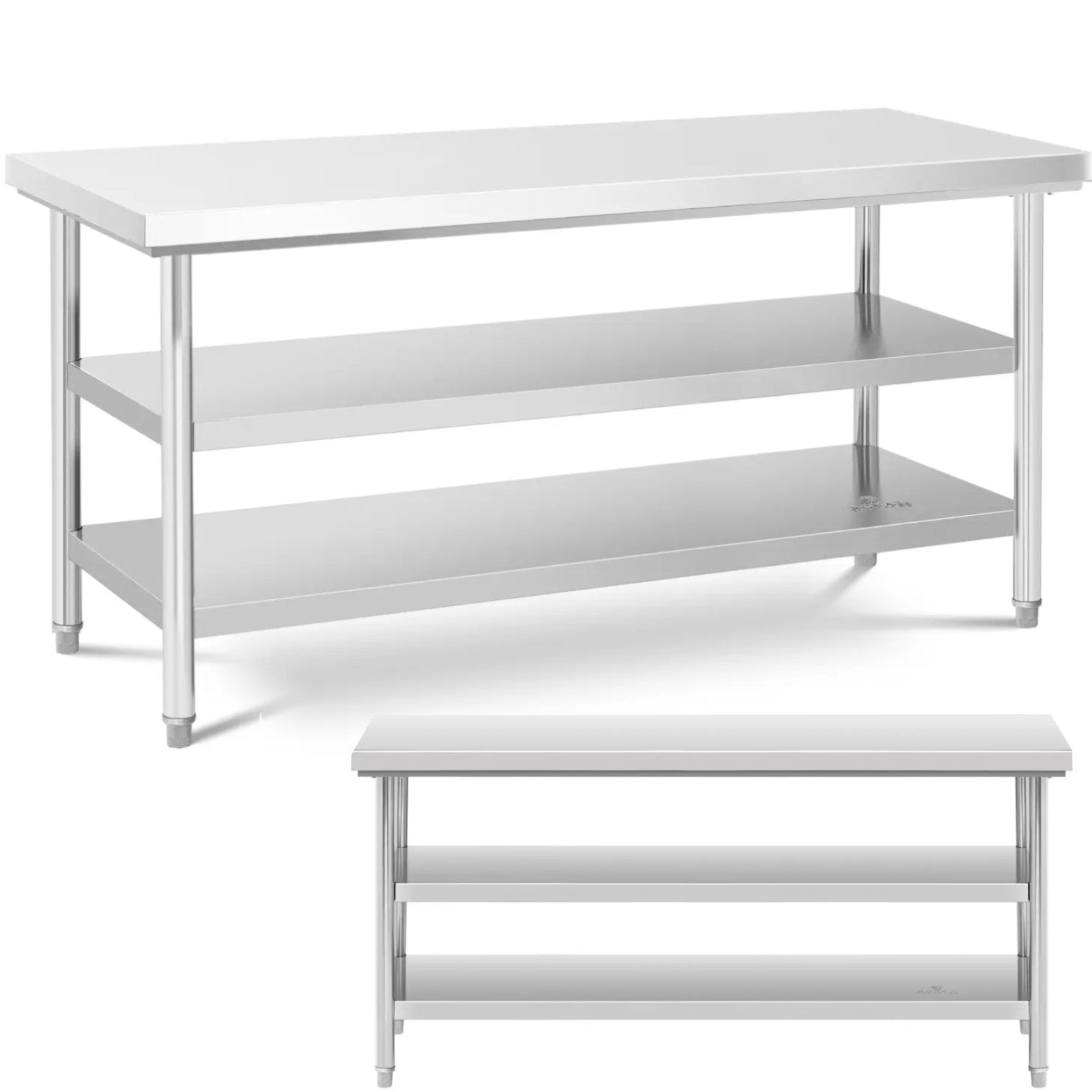 Tables – Table, central steel worktop, 2 shelves, 120 x - Carlat