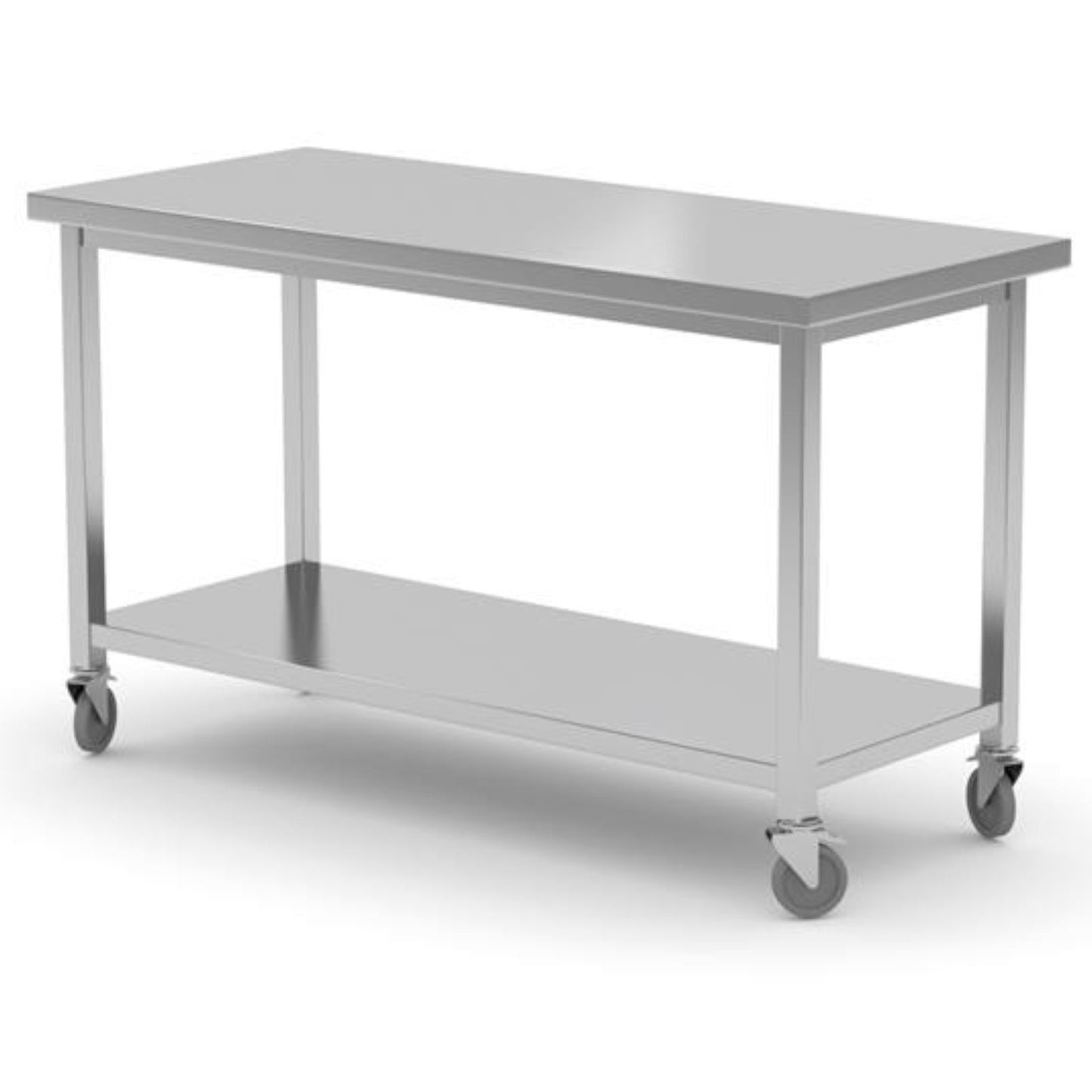 Tables – Table, mobile, catering worktop with shelf, screwed, stainless - Carlat