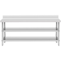 Tables – Table, stainless steel, wall-mounted worktop with edge, 2 - Carlat