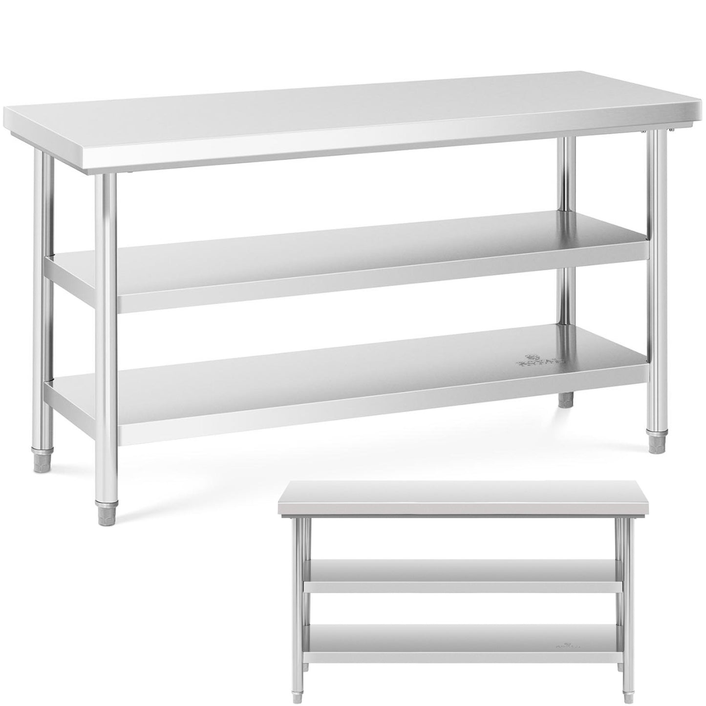Tables – Table, stainless steel worktop with 2 shelves, 150x60cm - Carlat