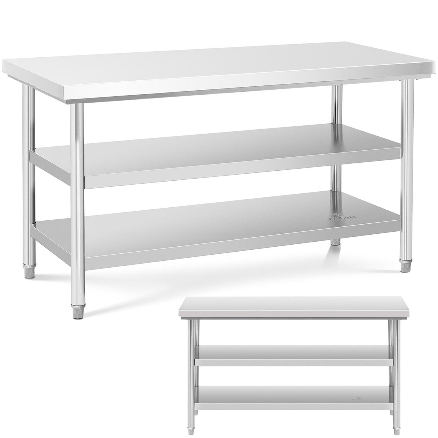Tables – Table, stainless steel worktop with 2 shelves, 150x70cm - Carlat