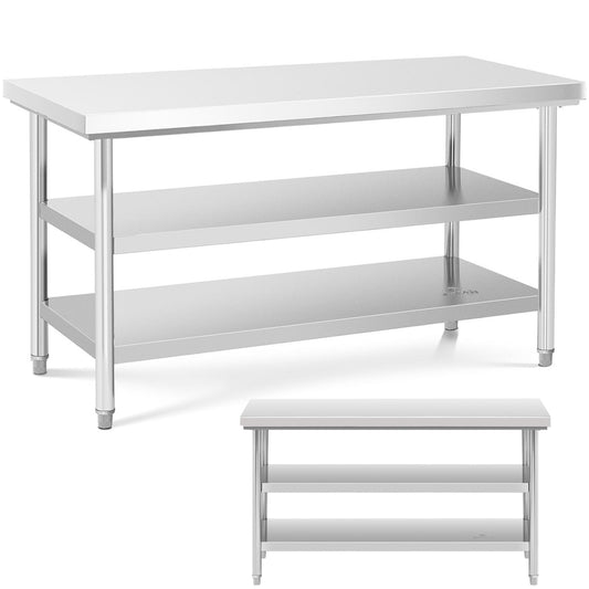 Tables – Table, stainless steel worktop with 2 shelves, 150x70cm - Carlat