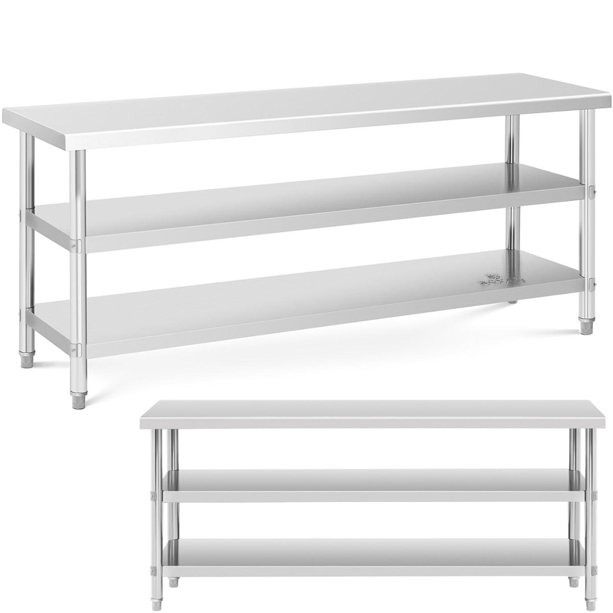 Tables – Table, stainless steel worktop with 2 shelves, 150x70cm - Carlat