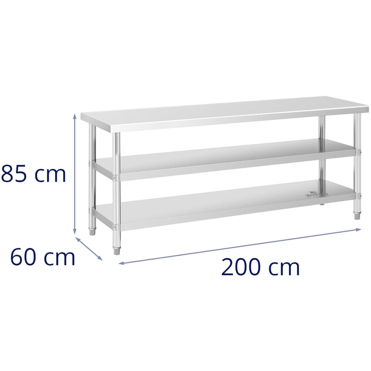 Tables – Table, stainless steel worktop with 2 shelves, 150x70cm - Carlat
