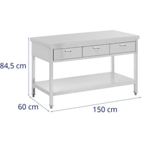 Tables – Table, steel gastronomic worktop with shelf and drawers, - Carlat