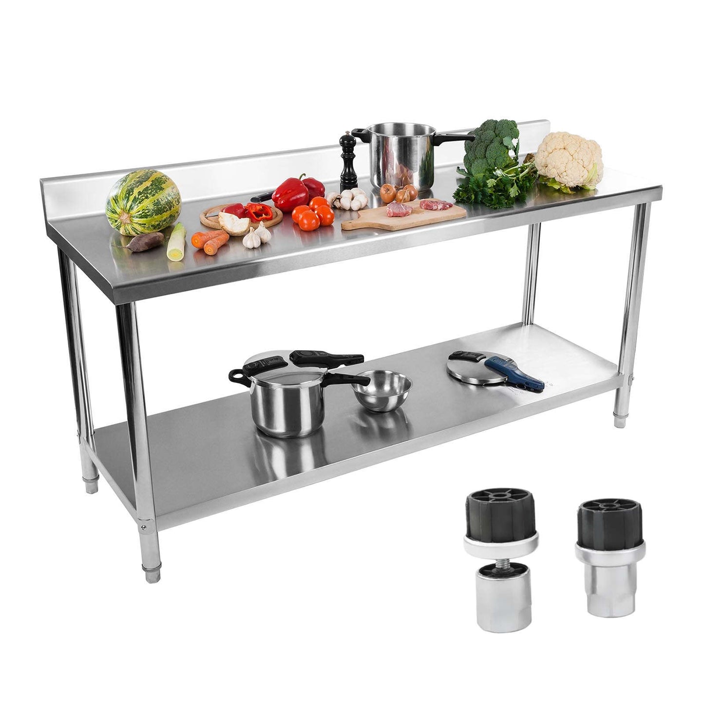 Tables – Table, wall-mounted catering worktop with edge and shelf, - Carlat