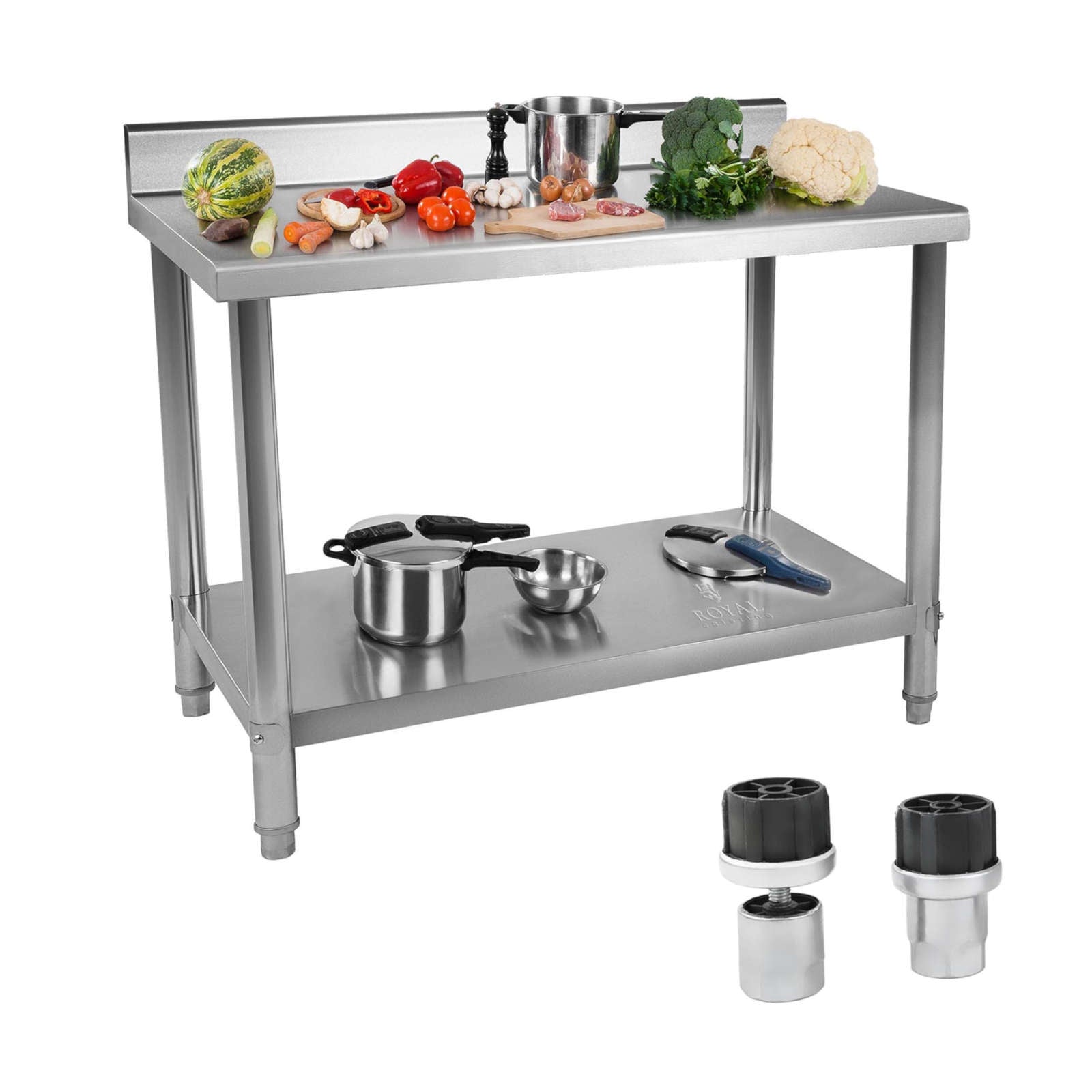 Tables – Table, wall-mounted catering worktop with edge, stainless steel, - Carlat