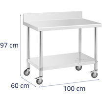 Tables – Table, wall-mounted worktop with edge, on wheels, 1 - Carlat