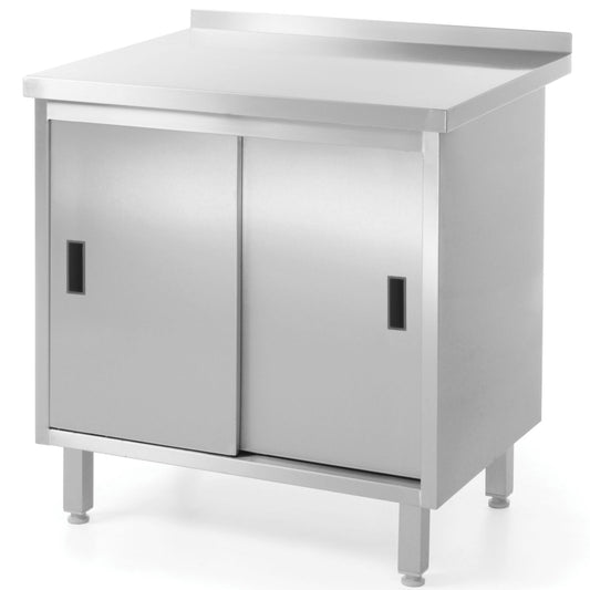 Tables – Table, welded kitchen worktop with steel cabinet, sliding - Carlat