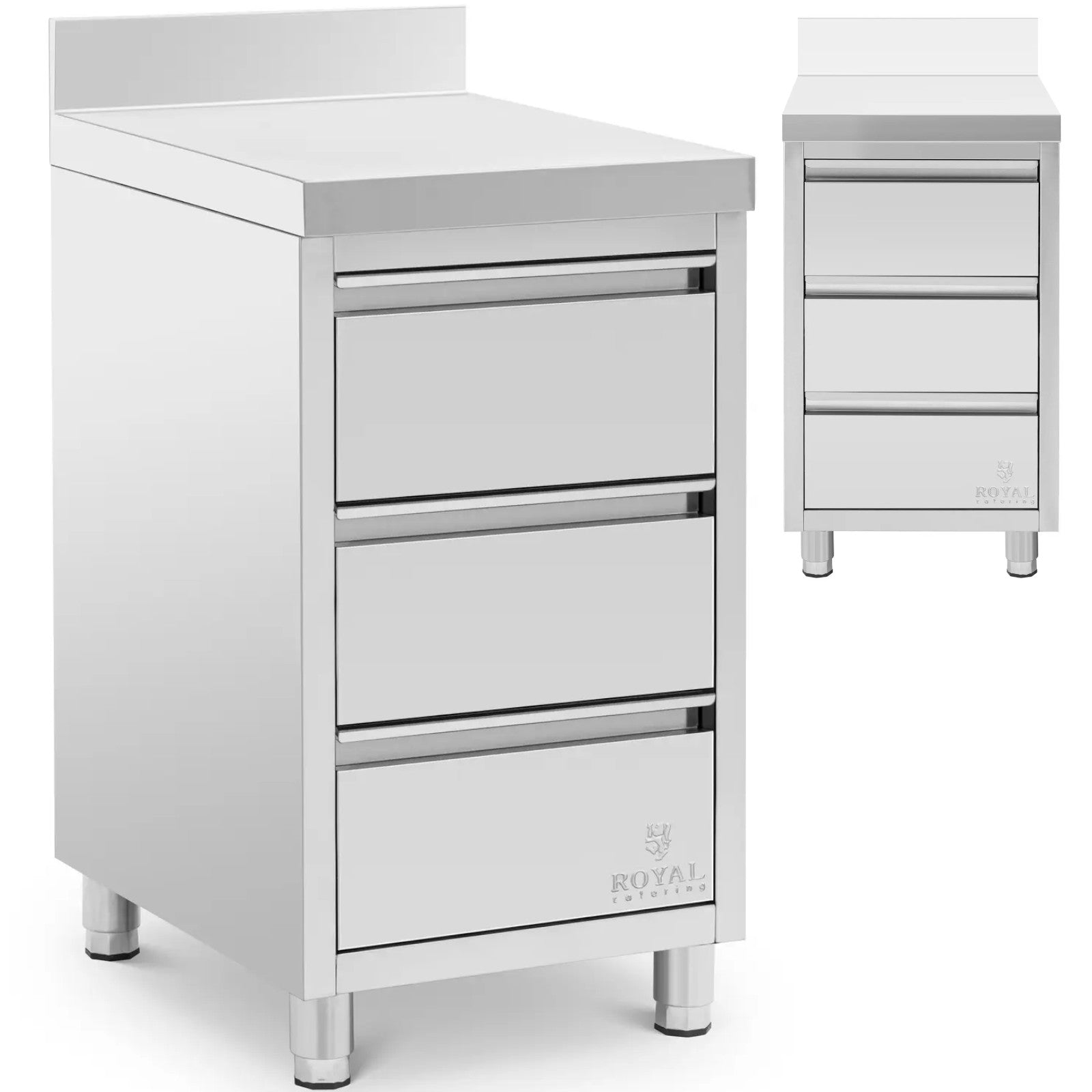 Tables – Wall-mounted catering cabinet with edge, 3 drawers, STEEL, - Carlat
