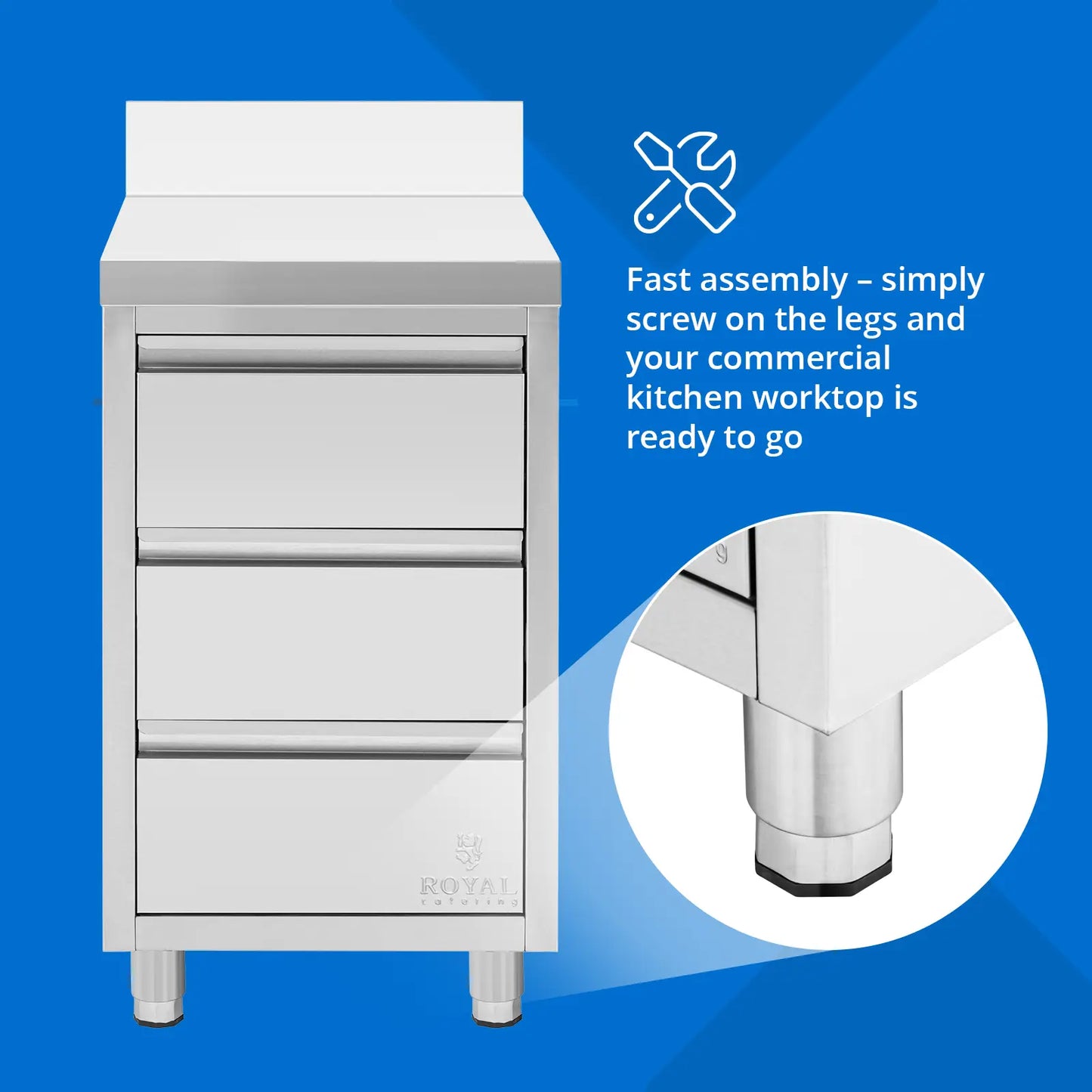 Tables – Wall-mounted catering cabinet with edge, 3 drawers, STEEL, - Carlat