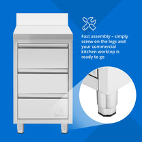 Tables – Wall-mounted catering cabinet with edge, 3 drawers, STEEL, - Carlat