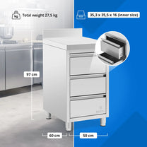 Tables – Wall-mounted catering cabinet with edge, 3 drawers, STEEL, - Carlat