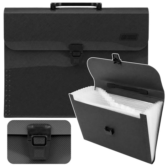 The – Accordion-Style Document Organizer with Handle, 13 Compartments, Black, A4 - Carlat