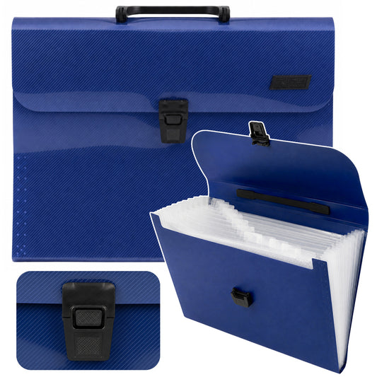 The – Accordion-Style Document Organizer with Handle, 13 Compartments, Blue, A4 - Carlat