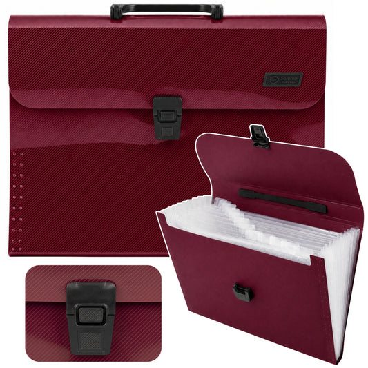 The – Accordion-Style Document Organizer with Handle, 13 Compartments, Burgundy, A4 - Carlat