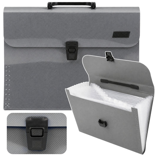 The – Accordion-Style Document Organizer with Handle, 13 Compartments, Gray, A4 - Carlat