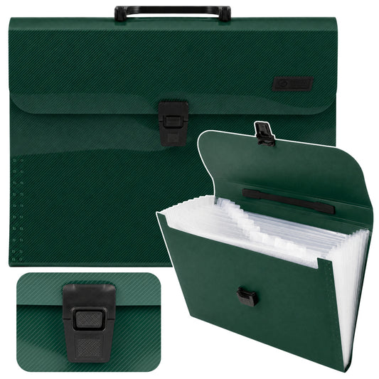 The – Accordion-Style Document Organizer with Handle, 13 Compartments, Green, A4 - Carlat