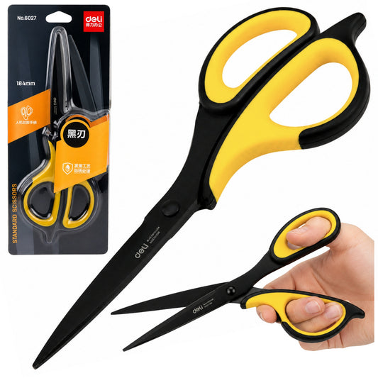 The – Black and Yellow Stainless Steel Office Scissors, 18.4 cm - Carlat