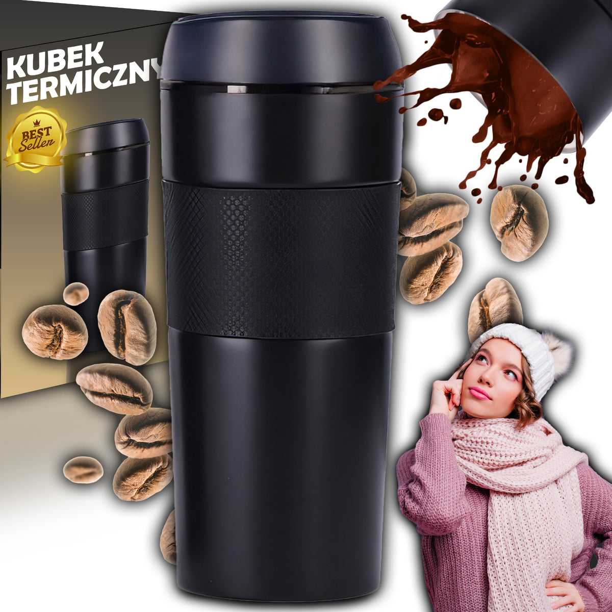 Thermal mug, keeps drinks hot for up to 24 hours, leak-proof, 400 ml, for tea and coffee - Carlat