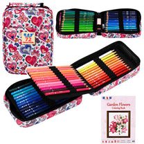 Three-Compartment Pencil Case, Coloring Book with Flowers, Pencil Sharpener, Eraser, 72 Crayons - Carlat