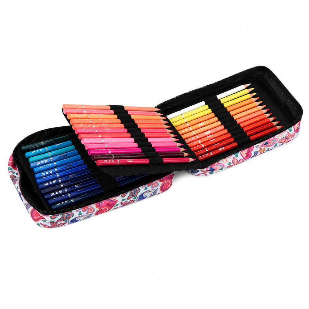 Three-Compartment Pencil Case, Coloring Book with Flowers, Pencil Sharpener, Eraser, 72 Crayons - Carlat