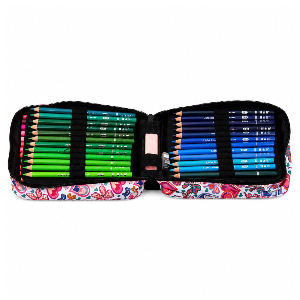 Three-Compartment Pencil Case, Coloring Book with Flowers, Pencil Sharpener, Eraser, 72 Crayons - Carlat