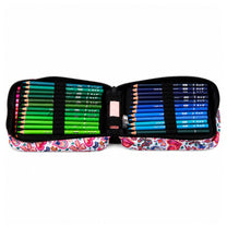 Three-Compartment Pencil Case, Coloring Book with Flowers, Pencil Sharpener, Eraser, 72 Crayons - Carlat