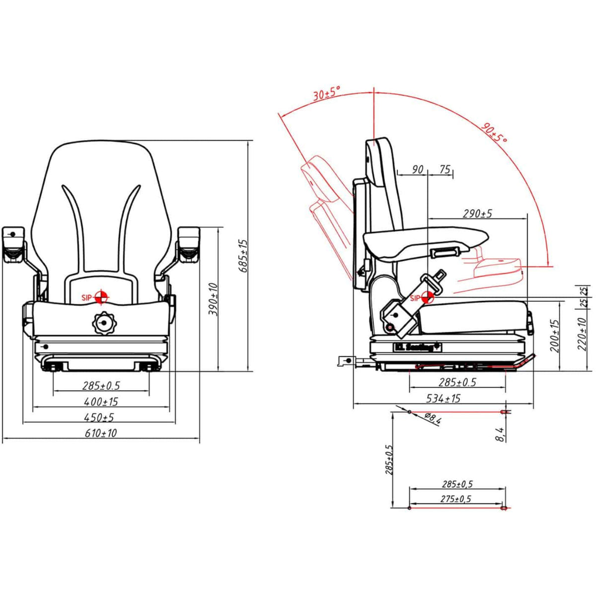 Tools – Seat, adjustable seat with armrests and tractor belt, - Carlat