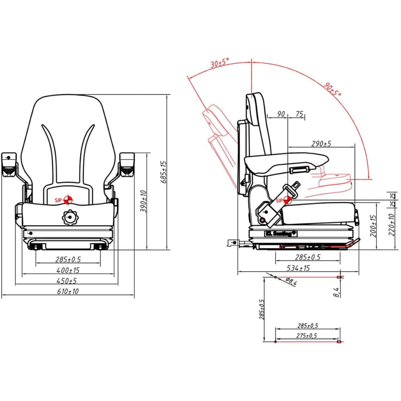 Tools – Seat, adjustable seat with armrests and tractor belt, - Carlat