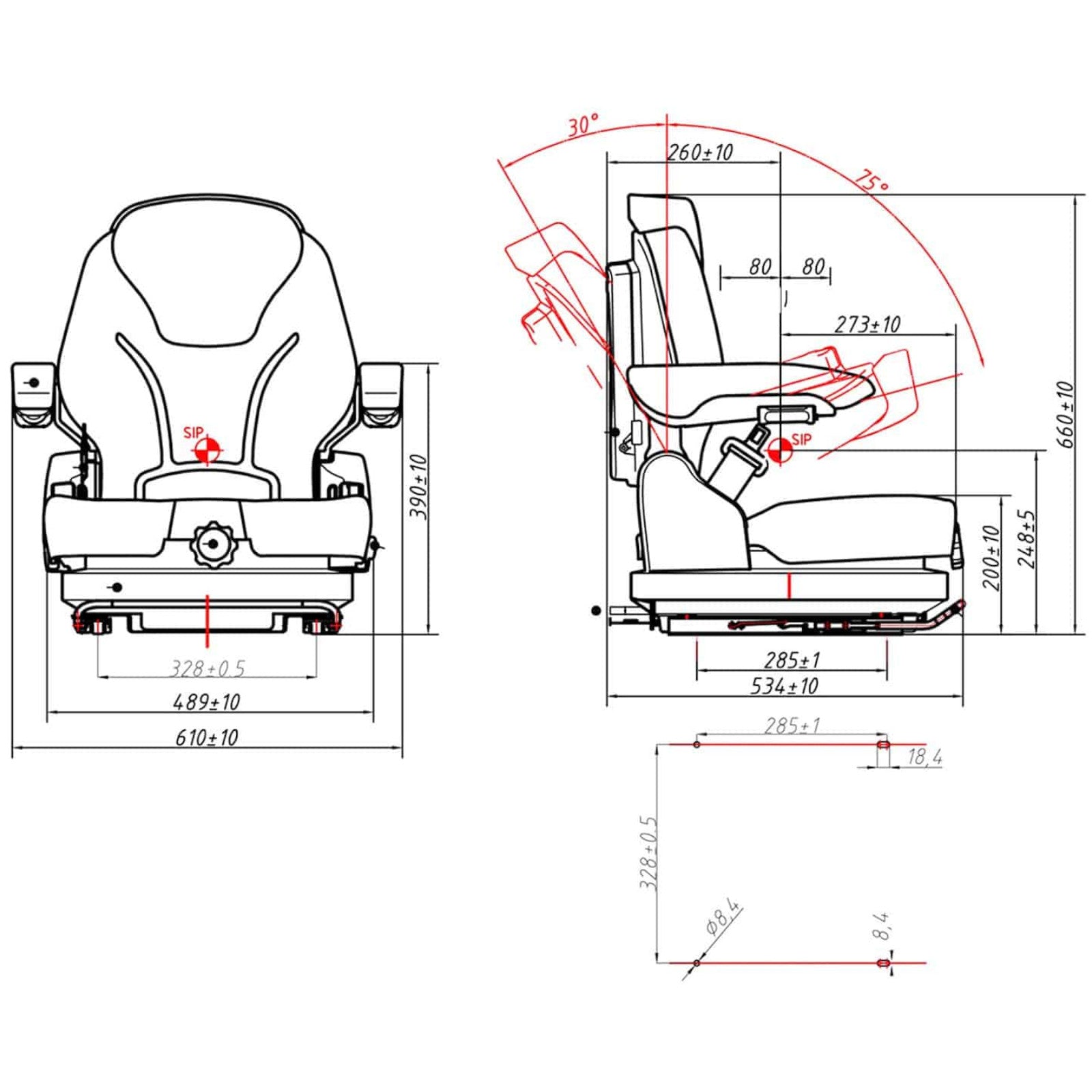 Tools – Seat, adjustable seat with armrests and tractor belt, - Carlat