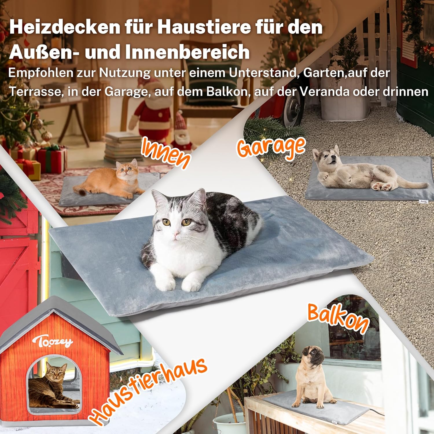 Toozey Outdoor Electric Blanket Pet with Waterproof Cover and Chew-resistant Cable, Automatic Temperature Control for Newborns, Pregnant, Old, Joints Injured Cats and Dogs - Carlat