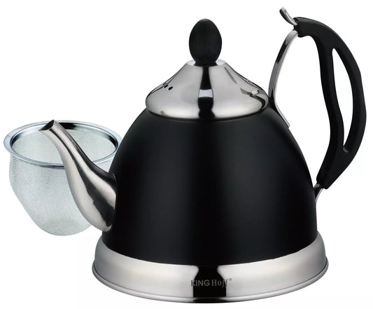 Traditional Teakettles – Teapot with strainer, steel, 1 L, black, Kinghoff - Carlat