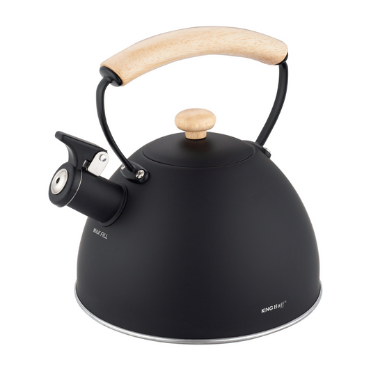 Traditional – Whistling kettle, 2 L, black, wooden handle, stainless steel - Carlat