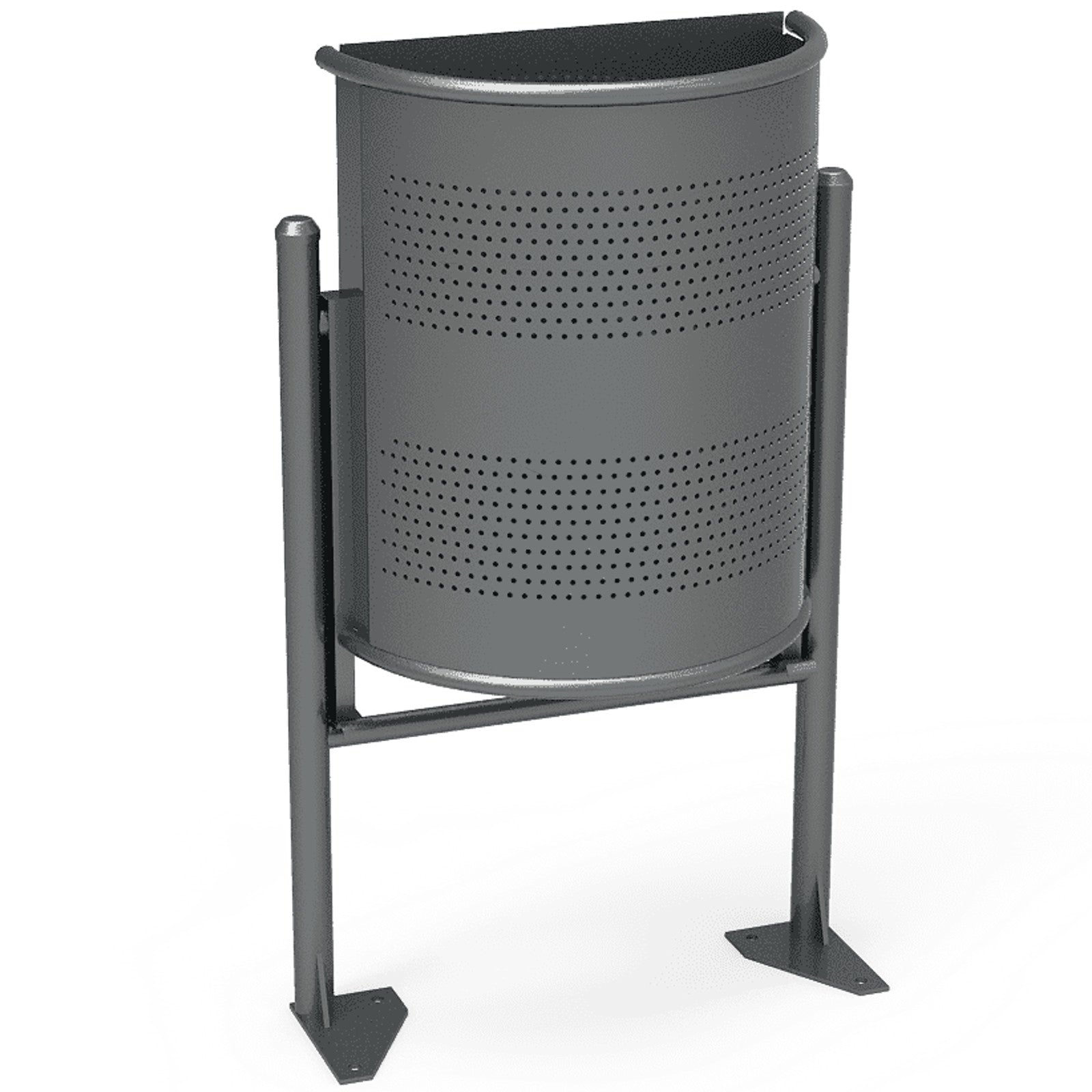 Trash Cans – Semicircular, wall-mounted city street bin, gray, 30L - Carlat