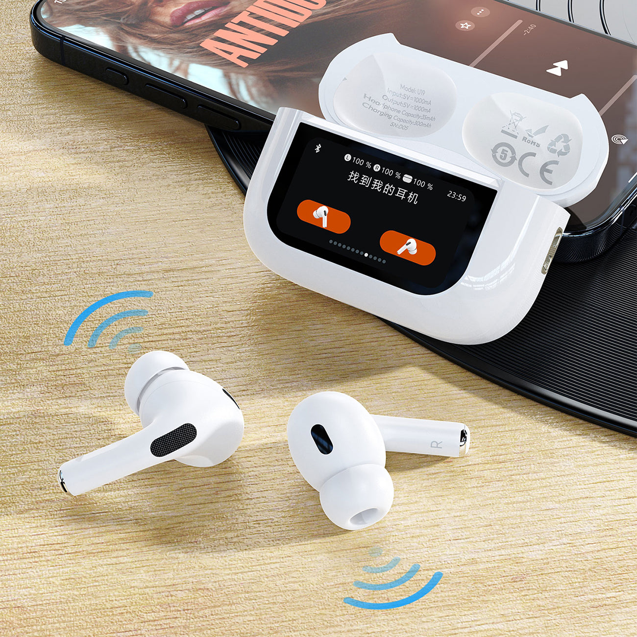U19 in-ear TWS wireless Bluetooth 5.3 headphones with LED display - Carlat